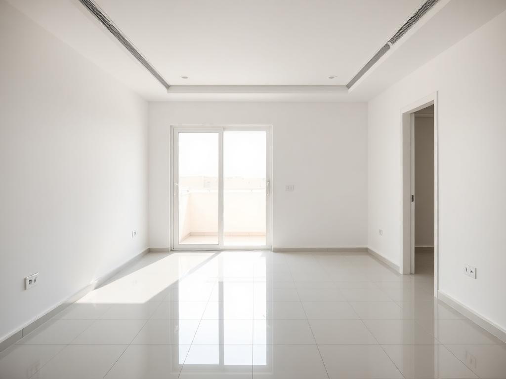 Empty newly built Israeli apartment with balcony doors